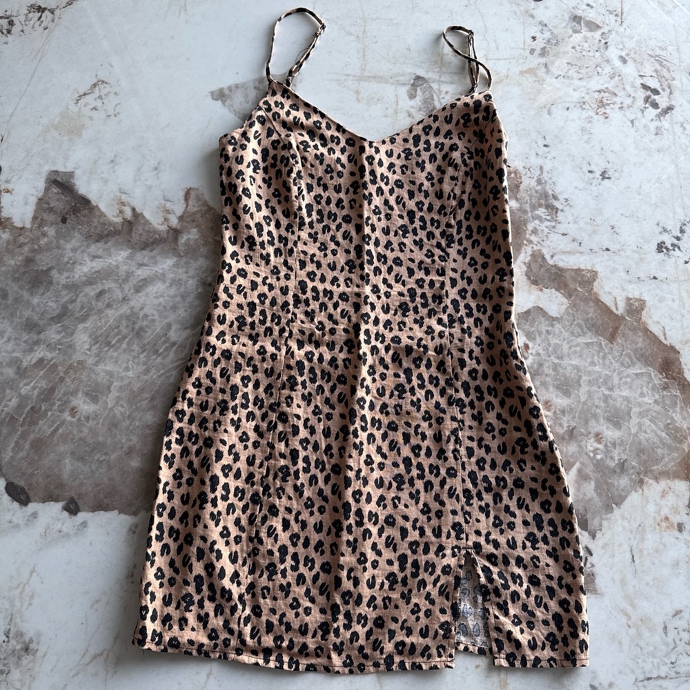 Glassons Linen Leopard Print Mini Dress - Tan/Black